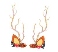 minkissy 2pcs Glowing Elk Antler Hair Clip Christmas Hairpin Deer Horns Hair Holder Xmas Bows for