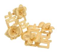 minkissy 2PCS Gold Flower Wedding Brooch Pins with Traditional Chinese Happiness Character Elegant Floral Scarf Clips for Bride and Groom Matching Lapel Corsage Pins for Wedding Banquet
