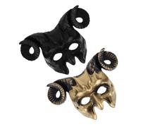 minkissy 2pcs Gothic Goat Head Skull Mask - Ram Horns Animal Skull Costume Mask - Demon Devil Evil Cosplay Halloween Decor Prop For Role Play Dress Up