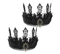 minkissy 2pcs Gothic Vintage Queen Headband Tiara Hairband with Polyester Fabric for Halloween Party Accessories Women Masquerade Cosplay Birthday