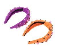 minkissy 2pcs Halloween Headband for Women Sparkly Rhinestone Knotted Hair Hoop Wide Faux Pearl Hair Accessories with Comfortable Fit Distinctive Highcrown Design for Parties