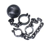 minkissy 2pcs Halloween Prisoner Shackles Props Plastic and Foot Chain with Ball Realistic Silver Costume Accessory for Haunted House and