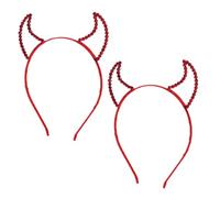 minkissy 2PCS Halloween Red Ox Horn Headband with Rhinestones Cosplay Headdress Accessories for Women and Safe Hair Supplies for Parties and Masquerades