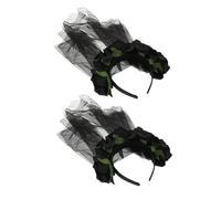 minkissy 2pcs Halloween Rose Headband Flower Veil for Women Gothic Ghost Bride Costumes Floral Design for Day Dead