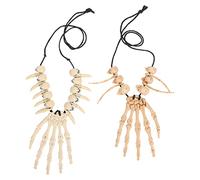 minkissy 2Pcs Halloween Skull Necklaces Resin Skeleton Pendants with Hand Bone Design for Men Women Horror Party Jewelry Accessory