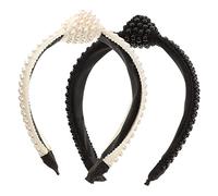 minkissy 2pcs Handmade Pearl Hair Hoops Wide Headband for Women and Girls Minimalist Hair Accessories White and Black for Daily Wear and Parties