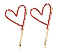 minkissy 2Pcs Heart-shaped Rhinestone Hair Clips Delicate Alloy Hairpins for Women Elegant Red Hair Accessories for Weddings Parties Daily Wear