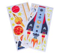 minkissy 2Pcs Height Measurement Chart Wall Decal Space Theme PVC Growth Chart for Nursery and ’S Rooms Rocket and Planet Design Height Growth Ruler Sticker