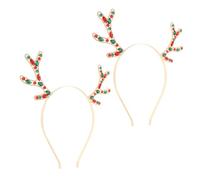 minkissy 2pcs Metal Resin Antler Headband with Rhinestones Deer Horn Hair Headdress for Holiday Parties Festive Cosplay and Christmas Women
