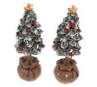 minkissy 2pcs Mini Christmas Tree Tabletop Decoration Resin Artificial Xmas Tree Sculpture Green for Desks and Office Desks, Easy Storage and Photo Prop Ready Holiday Season Ornament