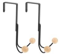 minkissy 2pcs Over Door Hooks for Hanging Coats and Hats, Black Metal Double-Headed Door Hanging Hooks with Wooden Beads, No-Drill Over-The-Door Hanger for Bedroom and Closet Organization