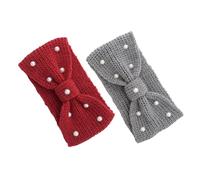 minkissy 2pcs Pearl Bow Headband for Women Classic Cable Knit Soft Stretchy Red Warm Ear Warmer Fashion Headband Suitable for Layering for Halloween