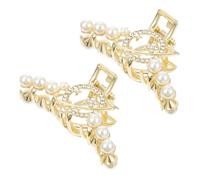minkissy 2pcs Pearl Hair Claw Clips with Rhinestone Shark Tooth Design Non-slip Hair Jaw Clips for Parties and Daily Styling