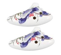 minkissy 2pcs Porcelain Ocarina Alto C Tone Six Hole Ceramic Flute with Long Mouth Design for Beginners Compact Musical Instrument with Traditional Blue and Red Floral Patterns