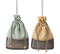 minkissy 2pcs Portable Hanging Fruit Storage Bags Beige Mesh Drawstring Design for Kitchen Use with Garlic and Onion