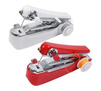 minkissy 2pcs Portable Mini Handheld Manual Sewing Machine Red and White, Compact DIY Stitching Tool for Home Repair, Lightweight Hand Sewing Machine for Garment and Craft Use