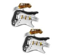 minkissy 2pcs Punk Guitar Ring Set for Women Stainless Steel Music Instrument Rings Adjustable Stackable Cocktail Jewelry for Concerts and Graduations