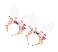 minkissy 2pcs Realistic Floral Bunny Ear Headband Crown Animal Ear Headpiece for Halloween Christmas