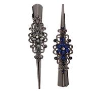 minkissy 2pcs Retro Large Crystal Duckbill Hair Clips Vintage Metal Rhinestone Hairdressing Clamps in Black and Blue for Women Lightweight Hairstyling Accessories for Parties and Everyday