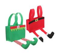 minkissy 2pcs Reusable Christmas Treat Bags with Handles Holiday Party Favor Pouches in Green Red Foldable Tote for Candy Gifts Snacks and Grocery Shopping Xmas Gift Packaging for Teachers