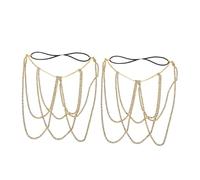 minkissy 2pcs Rhinestone Body Chain Leg Chain Boho Elastic Thigh Jewelry for Beach Vacations and Casual Outings Sparkling Crystals Golden Finish
