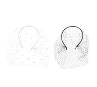 minkissy 2pcs Rhinestone Embellished Mesh Veils for Tea Party Wedding Costume Accessories Black White Hairbands for Women