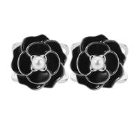 minkissy 2pcs Scarf Ring Clip Flower Scarf Ring for Women Black Alloy Pearl Decoration Elegant Sophisticated Style Versatile Use for Heavy Winter Clothing and Occasions