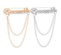 minkissy 2PCS Shiny Rhinestone Key Lapel Pin with Chain Design for Brides Elegant Safety Pin Accessory for Evening Suits and Formal Events