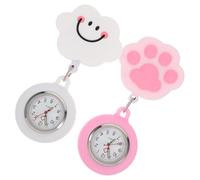 minkissy 2pcs Silicone Pocket Watches with Stretchable Clip, Cartoon Digital Hanging Nurse Fob Watches for Women Students, Adorable Smile Cloud and Pink Cat Paw Design