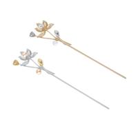minkissy 2pcs Silver Decorative Hair Pins Asian Chinese Hanfu Hair Sticks Floral Headpiece Classic Flower