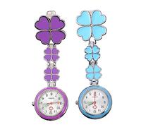 minkissy 2pcs Stainless Steel Quartz Pocket Watches for Nurses, Simple and Practical Design with 4-Leaf Decor, Easy to Wear and Check Time, for Work and Daily Use