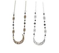 minkissy 2pcs Vintage Alloy Moon Pattern Head Chain Set with Black Crystal Rhinestones, Bridal Forehead Decor for Wedding and Birthday Hair Accessories