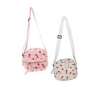 minkissy 2pcs Vintage Corduroy Strawberry Crossbody Bag for Women Adjustable Shoulder Tote with Playful Fruit Pattern Pink White Cute Summer Travel Handbag