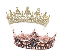 minkissy 2pcs Vintage Crown Rhinestone Tiara for Women Bridal Headband Wedding Hair Accessories Banquet Headdress