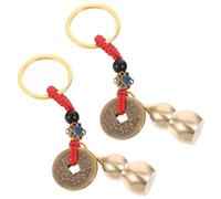 minkissy 2Pcs Vintage Hollow Gourd Keychain Five Emperor Pendant Retro Hanging Ornament Lightweight Souvenir Accessory for Bags and Keys