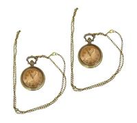minkissy 2pcs Vintage Pocket Watch Pendant Set, Antique Bronze Tone with Embossed Floral Edge, Tea-Tinted Clamshell Cover, Hanging Chain Style, Classic Retro Gift for Men and Women