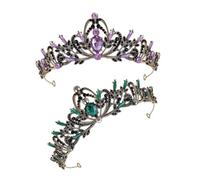 minkissy 2pcs Vintage Rhinestone Bridal Tiara Elegant Crown Headpiece for Weddings and Celebrations for Brides and Bridesmaids Lightweight Hair Accessories Black Purple Black Green