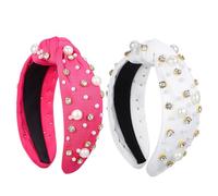 minkissy 2pcs Wide Headband Women's Headpiece Artificial Pearl and Rhinestones Twist Headband for Women's Festival Rave Accessories
