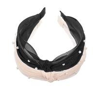 minkissy 2pcs Wide Pearl Headbands for Women Fashion Knot Hairbands with Non Slip Design Versatile Accessories for Makeup and Daily Wear Black Beige Set