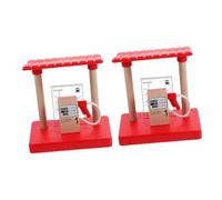minkissy 2pcs Wooden Train Gas Station for Interactive DIY Assembly Scene with Roadblocks Safe Non Toxic Material Compatible with Railway Track Enhances Family Bonding and Creative Play