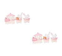 minkissy 2sets Pink Rabbit Train Cake Toppers Creative Cake Decoration Home Decor Adorable Doll Ornaments for Birthday Parties for Celebrations 3pcs*2