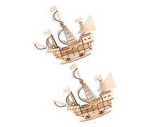 minkissy 2sets Wooden Boat Puzzle Kit Pirate Ship Toy Assembling Model Educational Toys for Boys and Girls Adults