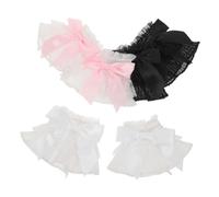minkissy 3 Pairs Detachable Lace Wrist with Bows for Nail Photography Ruffled False Sleeve Arm Covers in Pink Black White Nail Salon Photo Props for Manicure and Wedding
