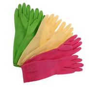 minkissy 3 Pairs Thickened Latex Cleaning Gloves Reusable Non Slip Dishwashing Mitts with Extended for Kitchen Bathroom Household Protection Green Pink Natural