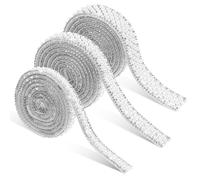 minkissy 3 Pcs Pearl Trim Rhinestone Ribbon Tape Set 3mm White Pearls with Glass Rhinestones, Self-Adhesive Craft Strips in 1cm, 1.5cm 2cm Widths for Sewing and Decoration