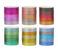 minkissy 30 Rolls Mixed Color Glitter Washi Paper Tape Set for Scrapbooking Diy, Decorative Thin Adhesive Tapes for Hand Account, Wrapping and Craft Projects Random Color