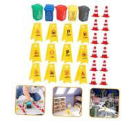 minkissy 37pcs Traffic Sign for Ages Educational Preschool Learning with Traffic Cones Road Barriers and Dustbins Portable Early Transportation Safety Model