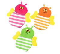 minkissy 3Pcs Bath Mittens with Cute Animal Patterns Skin Friendly Exfoliating Body Scrubber Gloves for Washcloths for Bathing and Gentle Massage Portable Bath Tools in Green Yellow Red