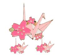 minkissy 3pcs Cherry Blossom Origami Crane Brooch Set Cute Metal Lapel Pins Sturdy Pins for Women Japanese Style Sweater and Cardigan Decor