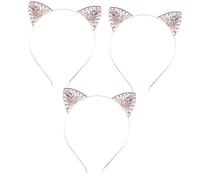 minkissy 3pcs Christmas Ear Shape Diamond Hair Band Rose Gold Non-fading Lightweight Party Decorations Headdress Hair Accessories Ages